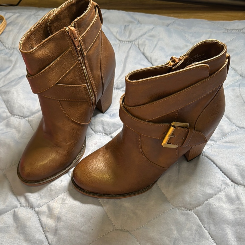 Nine West Brown Ankle Booties with High Heel and Gold Buckle